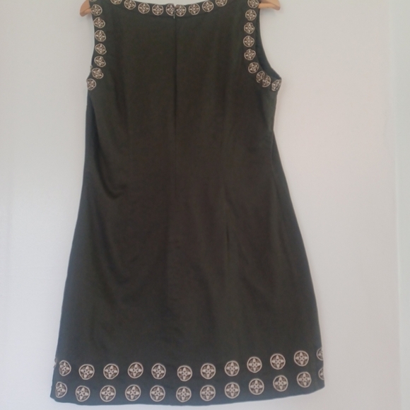 Y2K Le Chateau Dress Womens XL Dark Olive Green Boho Gypsy Celtic Embrodery Midi - Picture 5 of 10